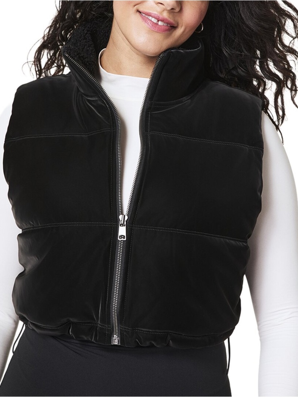 SPANX Two-In-One Velour Fleece Vest L NWT Black Daily Staple Removable Fleece